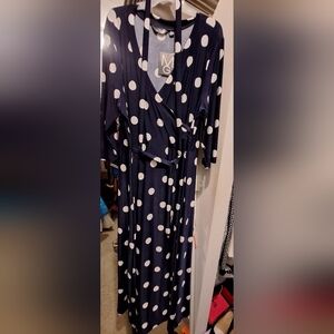 New-Navy Blue & White Wrap Belted Maxi Dress,Sz 3x, Both sides has belt loops..